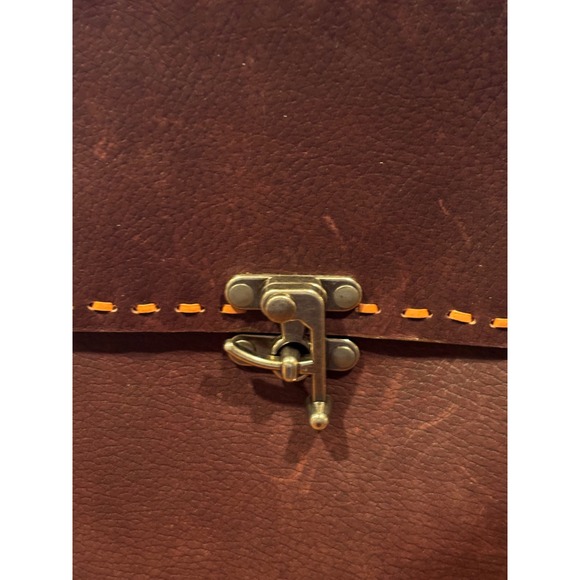 Handmade Brown Leather Messenger Bag Satchel Whipstitch Brass Latch Crossbody - Picture 4 of 17